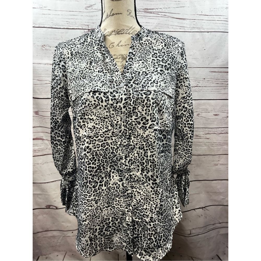 womens leopard print button down shirt long sleeve collared casual top